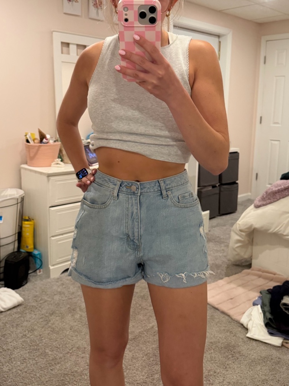 wild fable Light Blue High-Rise Distressed Denim Shorts